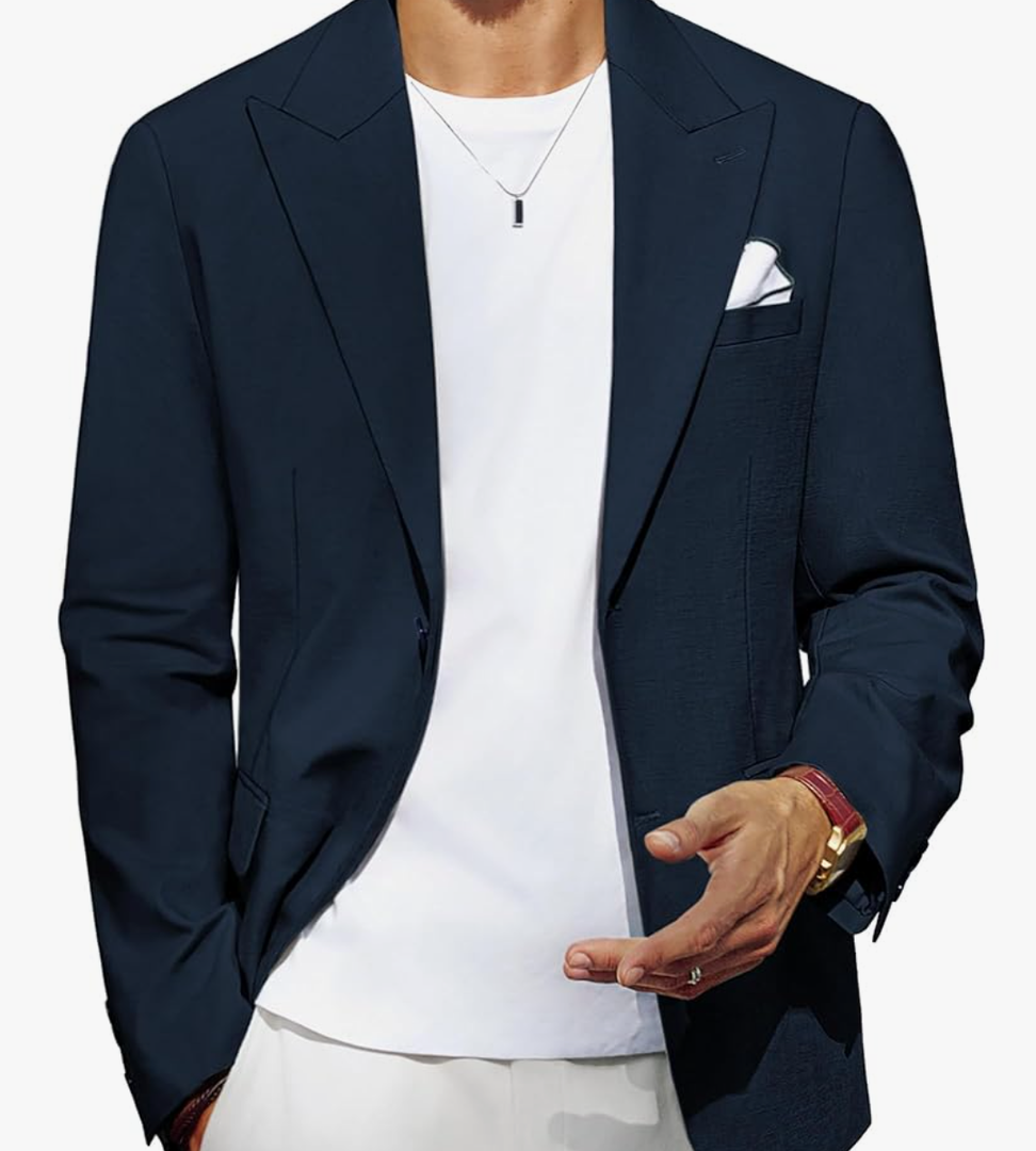 PJ PAUL JONES Blazer for Men Casual Cotton-Linen Sport Coat Lightweight 2 Button Lined Blazer Jacket, M