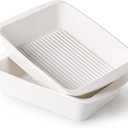 Baking Dish for Oven, 9.3'' x14'' Ceramic Casserole Dish, Lasagna Pan, Oven Safe Bakeware Sets with Handles, Microwave, Dishwasher Safe, Home Decor, Wedding Gift, White, Set of 2