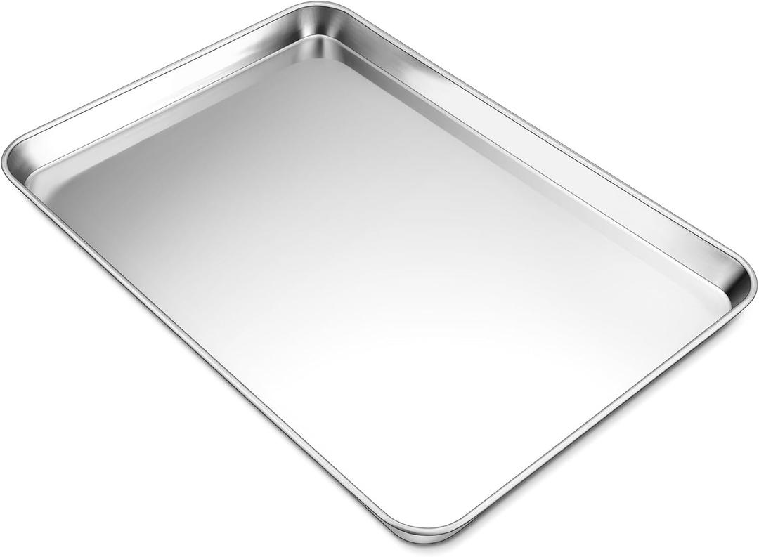 P&P CHEF 19.6 Inch Baking Cookie Sheet, Oven Pan Tray Stainless Steel Sheet Pan for Kitchen, Oven Bakeware for Multi Uses, Shiny Look & Dishwasher Safe, Healthy & Heavy Duty, 2Pc