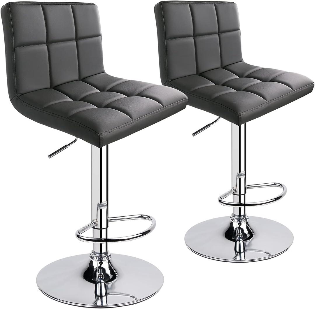 Leopard Bar Stools, Modern PU Leather Adjustable Swivel Bar Stool with Back, Set of 2 (Grey)