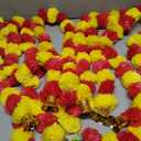 Marubhumi 5-PC Artificial Marigold Flower Garland – 4.5 Feet Long Strands with Bells | Yellow & Red | Diwali, Wedding, Home & Christmas Décor