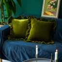Velvet Throw Pillow Cover Soft Decorative Luxurious Solid Square Cushion Case for Sofa Couch Bedroom Farmhouse,Pack of 2, 18 x 18 Inches, Olive Green