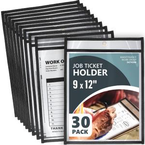 30 Pack Job Ticket Holders 9x12 Heavy Duty - Automotive Work Order Plastic Sleeves - Clear Shop Ticket Holders - Repair Order Sleeves - Plastic Sleeve for Paper - Dry Erase Pockets - Work Order Folder