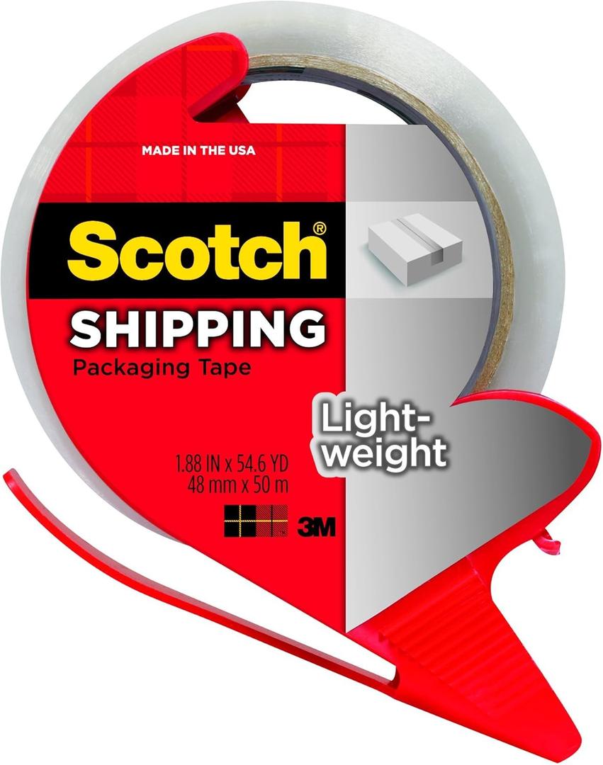 Scotch Lightweight Shipping Packaging Tape with Refillable Dispenser, 1.88 in x 54.6 yd, Clear (3350-RD)