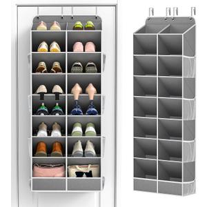 Yecaye 16-24 Pairs Over the Door Shoe Organizer, Large Capacity Hanging Shoe Rack for Door Hanger with Deep Pockets, 8 Tier Shoe Holder for Sneakers Boots Heels College Dorm Essentials, Grey