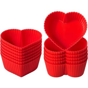 JOERSH 12pcs Silicone Cupcake Baking Cups Muffin Liners, Heart Shaped Pastry Liner, Non-stick Silicone Molds for Anniversary Wedding