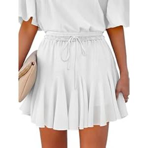 Caracilia Flowy Skorts for Women Summer High Waist Ruffle Pleated Boho Mini Skirts 2026 Casual Chiffon Beach Short Skirt White Medium