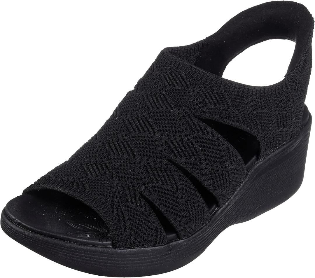Skechers Women's PIER-LITE - MEMORY MAKER wedge sandal, Black/ Black 9 M
