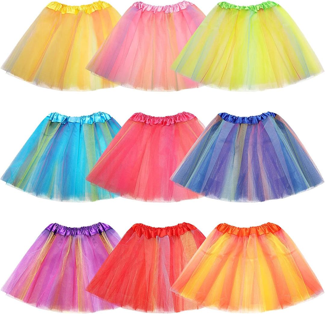 JaGely 9 Pcs Ballet Tutu for Girls Rainbow 3 Layers Fluffy Multicolor Princess Tutu Skirt for Toddler Birthday Party Dresses (Blue)