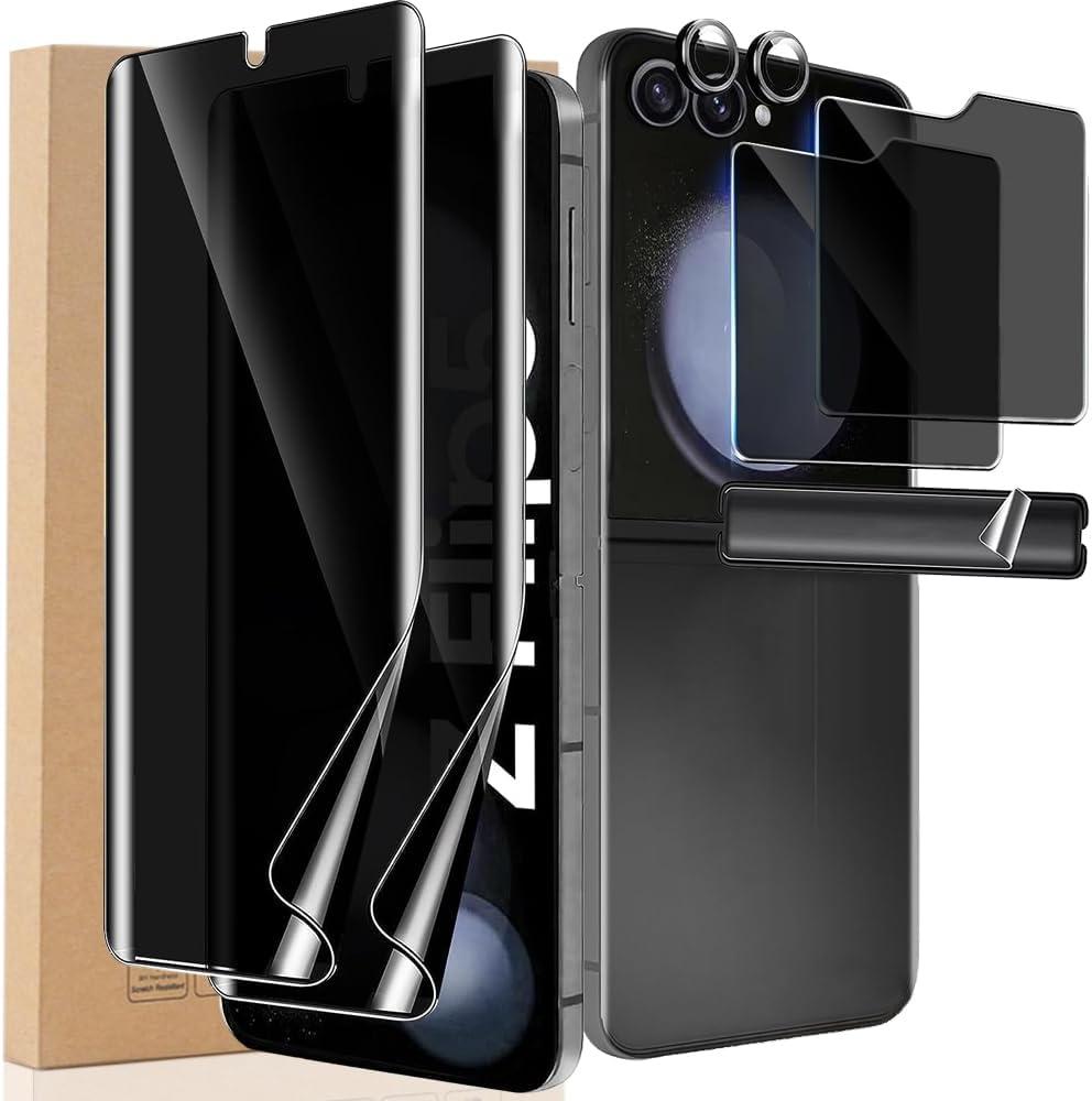 [8 in 1 Privacy Screen Protector for Samsung Galaxy Z flip 6, 2 Inner Soft Black TPU Foldable Film, 2 Tempered Glass Privacy Front/Back Screen Saver, 2 Camera Protector, 2 Side Film