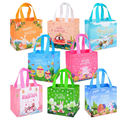 Iioscre 8 PCS Easter Gift Bags, Reusable Easter Basket with Handles, Non woven Treat Bags Tote Bags for Kids Easter Egg Hunt Game Party Supplies