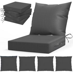 L’AGRATY Outdoor Chair Cushions for Patio Furniture：24" x 24" Deep Seat Cushions with Backrest for Couch Sofa Chair - Waterproof Fade-Resistant Patio Cushion (Set of 4,Grey)