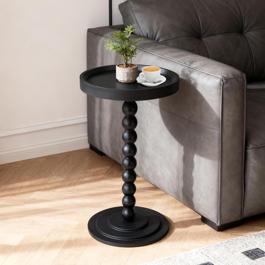 Small Round Side Table, C Table End Tables for Sofa, Sofa Round Tables for Livingroom,Bedroom,Study and Small Spaces (Black)