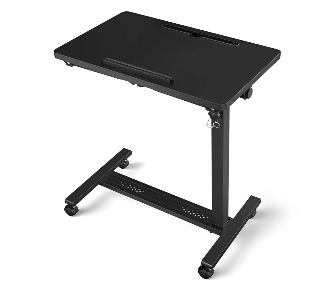 Adjustable Overbed Bedside Table, Hospital Bed Table with Wheels, Portable Rolling Desk, Mobile Small Standing Desk, Rolling Laptop Stand, Computer Cart