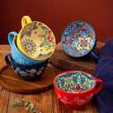 Bohe Ceramic Coffee Mugs Set of 6,Multicolor Floral Pattern tea cup, mug set 5.9 in, 15 oz large Coffee cups Ceramic with Handle, Porcelain ceramic Cups Set for Cappuccino and Latte