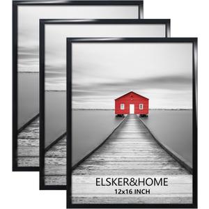 ELSKER&HOME 12x16 Poster Frame 3 Pack, Black Picture Frame for Horizontal or Vertical Wall Mounting, Sturdy and Scratch-proof