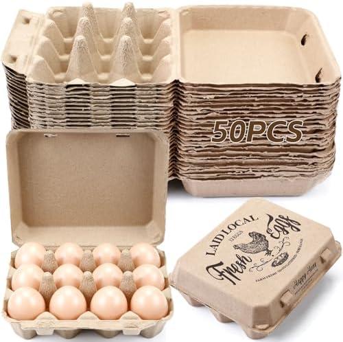 Zhanmai 50 Pcs Natural Paper Pulp Egg Cartons Blank Bulk 12 Count Dozen Vintage Classical 3 x 4 Style Square Chicken Cardboard Egg Tray Holder for Family Farm Market Storing(Classic)