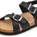 Trary Girls Sandals Open Toe Casual Summer Shoes with Cork Footbed Comfortable Flat Sandals for Little Kids, 13