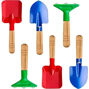Kids Gardening Tool Set, 6PCS Gardening Tools for Kids Metal with Sturdy Wooden Handle Safe Gardening Tools 8" Children Beach Sandbox Toy