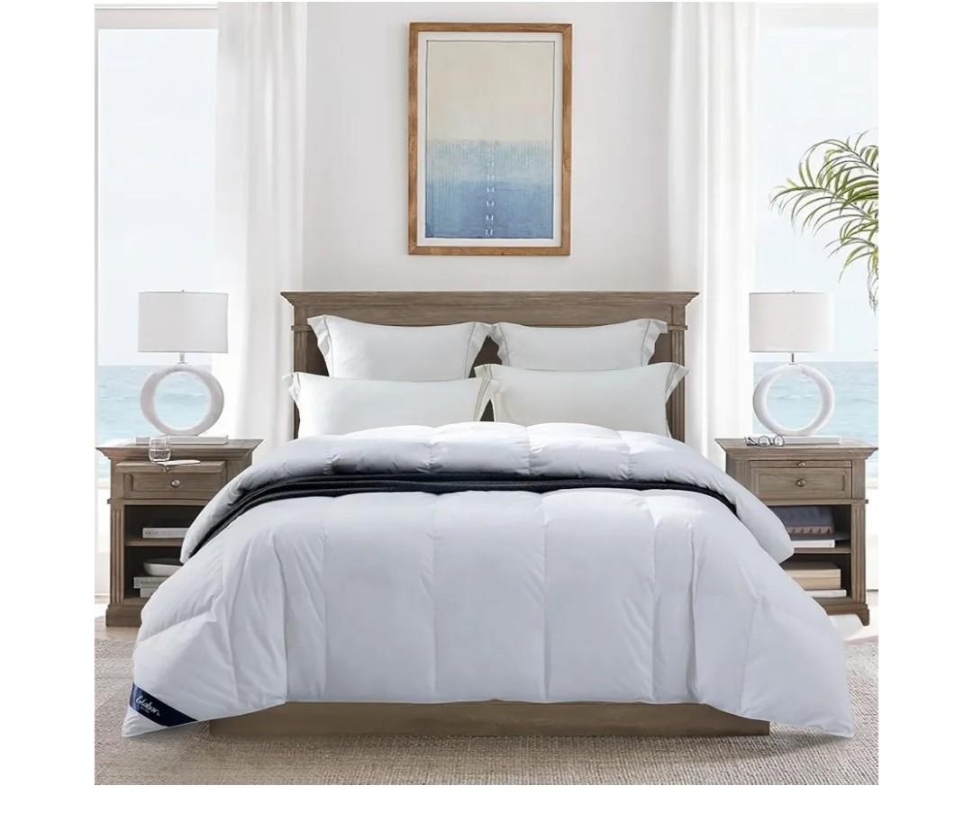 Globon UltraSoft Lightweight Down Feather Comforter California King Size,Breathable Thin Blanket Duvet Insert for Hot Sleeper/Warm Weather,Noiseless Shell,700 Fill Power with Corner Tabs,White…