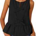 ZESICA Women's Summer Sleeveless Peplum Tank Tops 2026 Tie Front Crewneck Loose Flowy Ruffle Babydoll Going Out Shirts Black Small