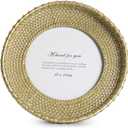Cuspin Round Picture Frame 4x4 Vintage Gold Frames, Rattan Textured Hand-Crafted Photo Frame with Glass Front, Antique Picture Frame for Tabletop Display & Wall Display, Retro Design Home Decor