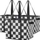 Checkered Reusable Grocery Bags Heavy Duty 3 Pack Foldable Shopping Bags with Handles for Groceries Collapsible Tote
