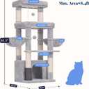 Hey-brother Cat Tree Tower with Extra Large Platform, Big Condo, MPJ070W
51.1 Inches Scratching Posts with 2 Cozy Hammocks, Self-Grooming Brush for Indoor Adult Cats, Maine Coon, Light Gray