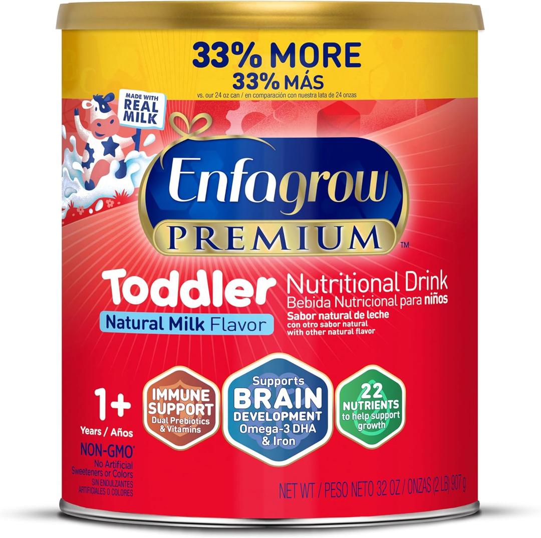 Enfagrow Premium Toddler Milk Nutritional Drink, Enfagrow Toddler Drink, Try Our Brain-Supporting Trio, 32oz Can (2 Pound (Pack of 1))