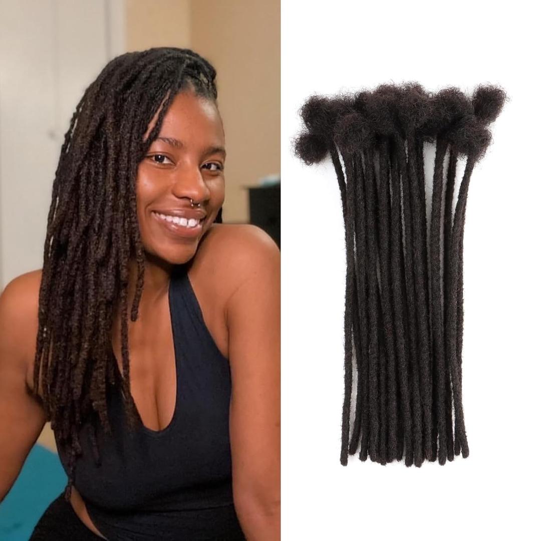 0.4cm Thickness Real Human Hair Dreadlock Extensions for Men/Women 10 Inch 20 Strands Full Handmade Permanent Locs Extensions Human Hair Can Be Dyed and Bleached (1B-0.4cm)
