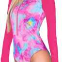 RELLECIGA Women's One Piece Swimsuits Long Sleeve Rash Guard UV Protection Surfing Swimsuit Bathing Suit, 3XL