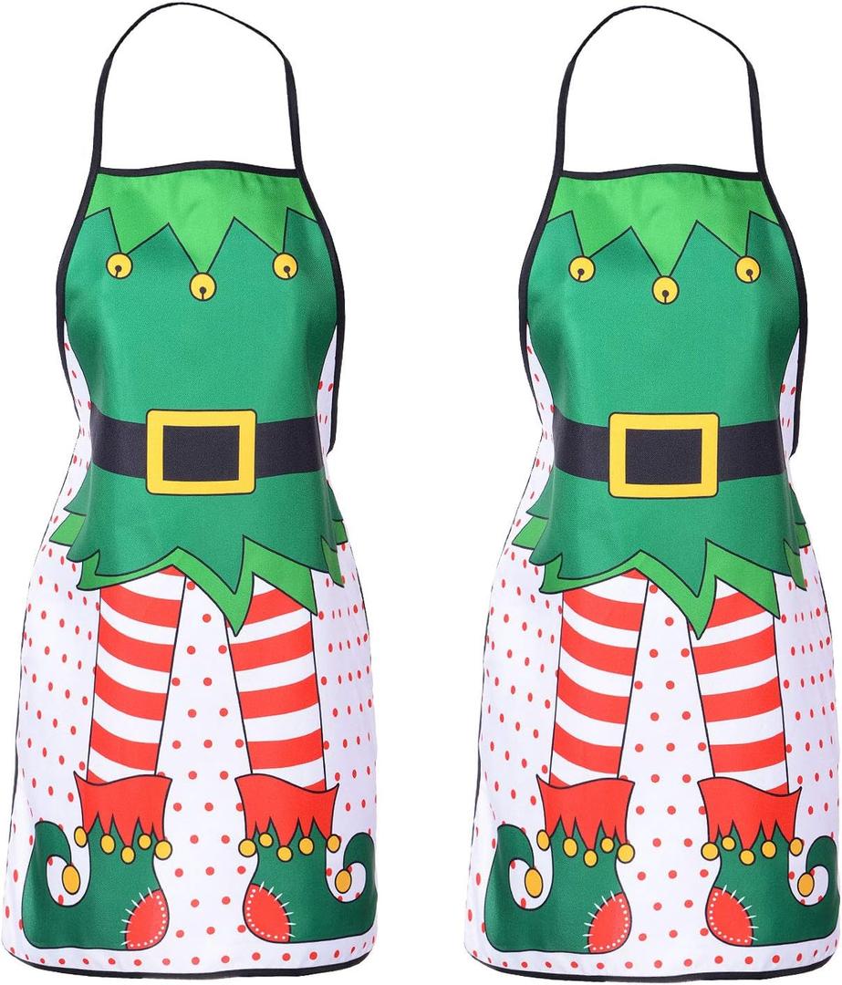 Lvydec 2 Pack Christmas Funny Elf Apron Clearance, Cute Kitchen Chef Bib BBQ Cooking Aprons for AdultHoliday Kitchen Apron Funny Creative Apron Dress Christmas
