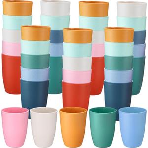 Patelai 48 Wheat Straw Plastic Cups 12 oz Reusable Glasses Set Unbreakable Plastic Tumblers Dishwasher Safe for Smoothies, Water (8 Colors)