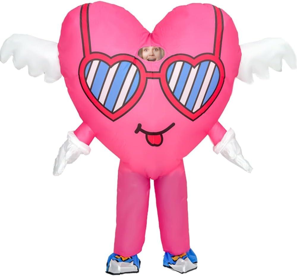 MXoSUM Inflatable Heart Costume for Adult Happy Blow up Valentine's Day Suit Funny Love Wedding Date Outdoor Cosplay Outfit (Pink)