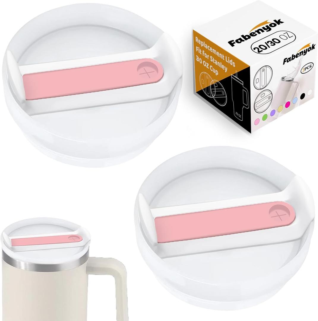 30 OZ Tumbler Lid Replacement Fit for Stanley Cup, 2 Pack Replacement Lids Fit for Stanley Travel Tumbler, Spill Proof Tumbler Covers for Stanley Cup Accessories (Opaque - Pink)