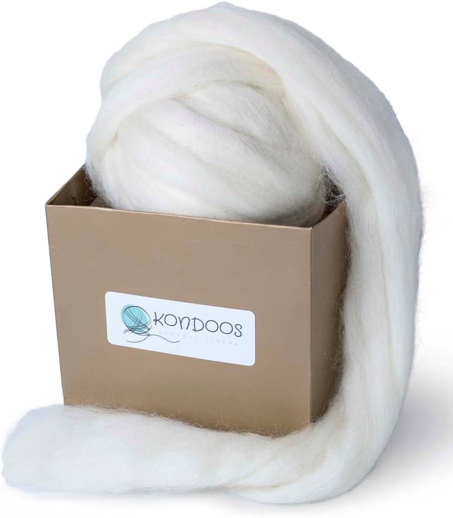Natural Wool roving, 8 OZ. Best for Needle Felting, handcrafts and Spinning. Natural Colours, un-Dyed. Wool Yarn, Felting Core, Carded Stuffing White Ecru, 8 oz