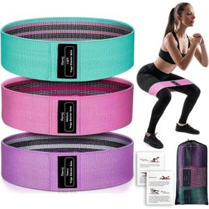 Renoj Resistance Bands for Working Out: 3-Set Professional Exercise Bands for Pilates, Yoga, Home Gym, Booty, Leg Training | Heavy/Medium/Light Fabric Loops for Women Men (Pink)