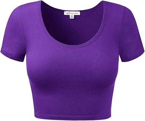 Women's Cotton Basic Scoop Neck Crop Top Short Sleeve Tops XXS