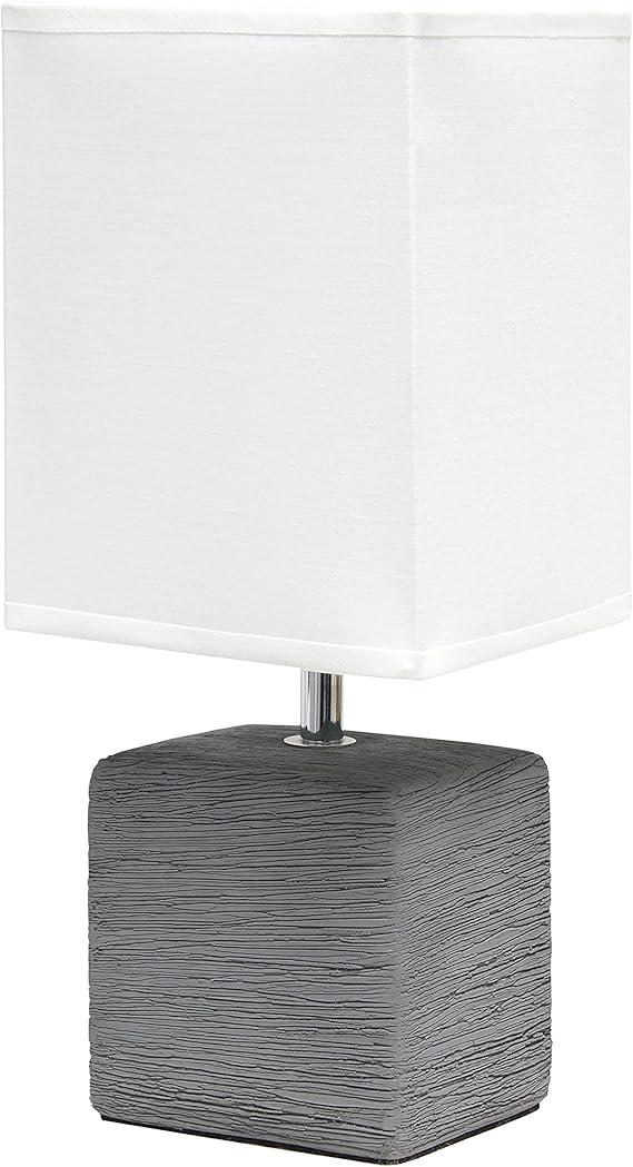 Simple Designs LT2072-GRY Petite Faux Stone Table Lamp with Fabric Shade, Gray with White Shade