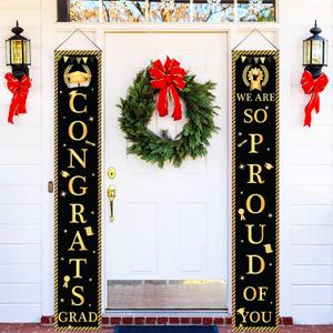 KatchOn, Congrats Grad Door Banner - Large 72x12 Inch, NO DIY | Congrats Grad Banner for Black and Gold Graduation Decorations Class of 2024 | Graduation Door Banner 2024, Graduation Door Decorations