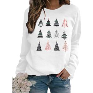 ASTANFY Christmas Sweatshirt Womens Christmas Tree Sweatshirts Xmas Lightweight Pullover (White, XXL)