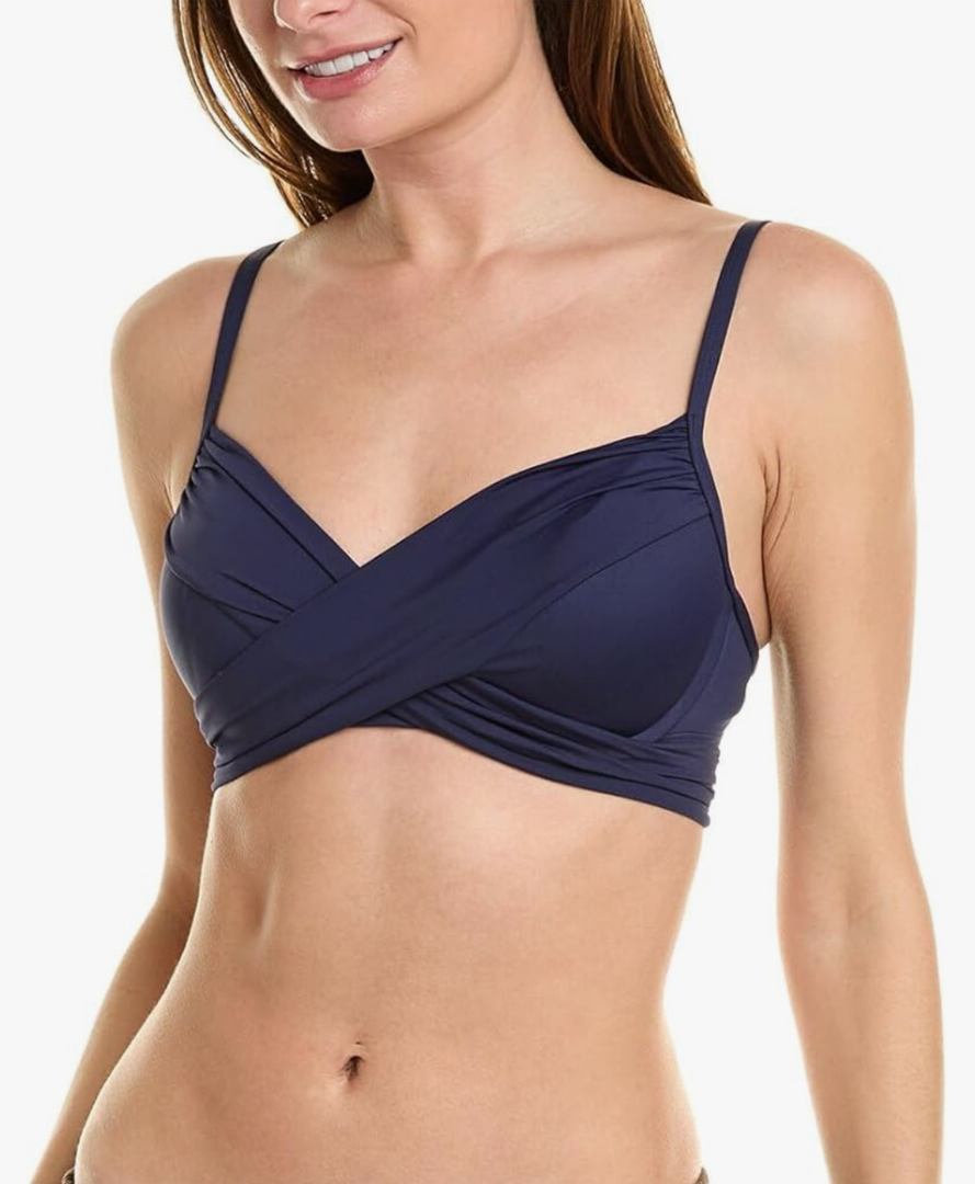 La Blanca Women's Island Goddess Wrap Underwire Push Up Indigo Swimsuit Top Size 10
