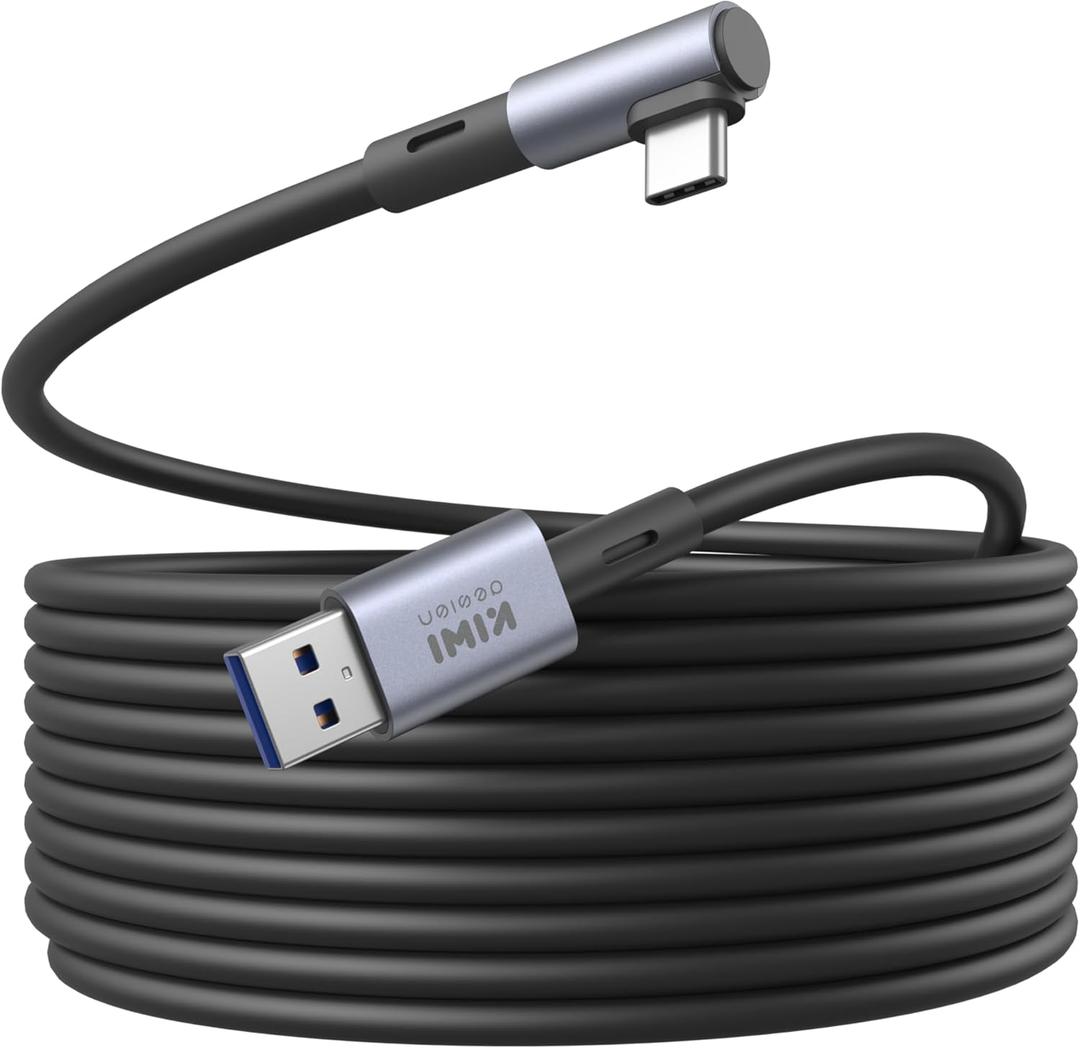 KIWI design Link Cable Compatible with Quest 3S/3/2/1/Pro, and Pico 4, 16FT with Cable Clip, High Speed PC Data Transfer, USB 3.0 to USB C Cable for VR Headset