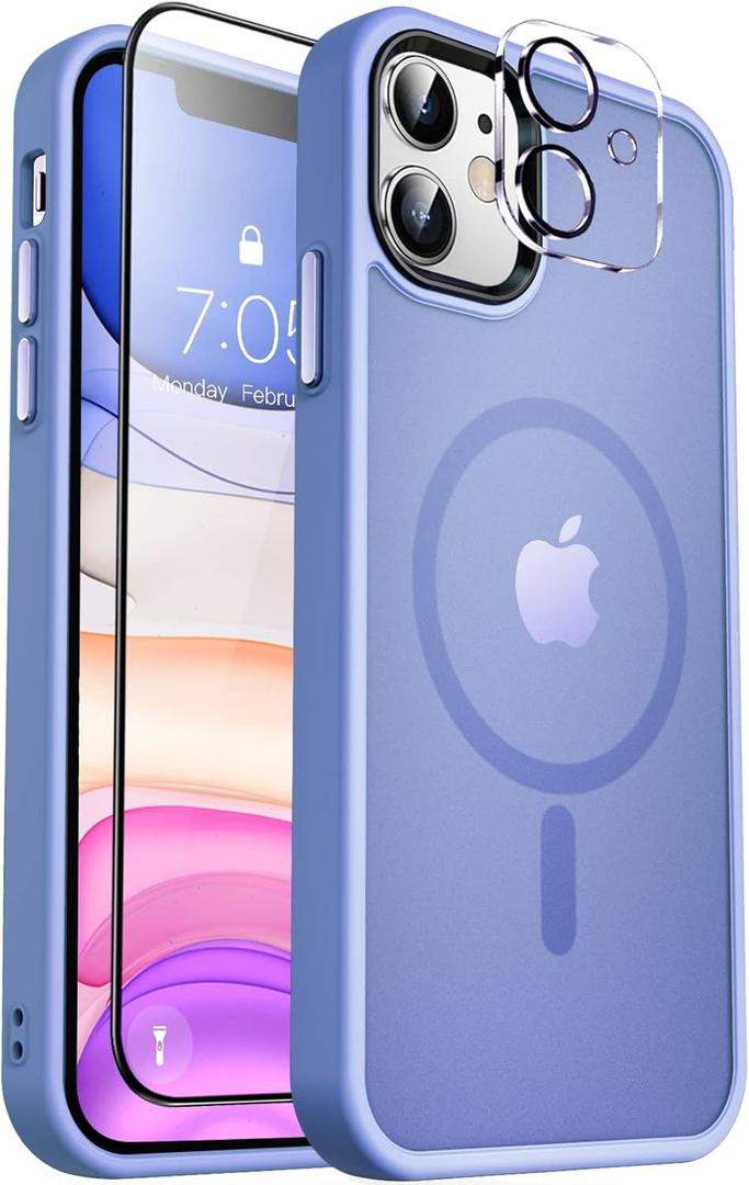 MOCCA Strong Magnetic for iPhone 11 Phone Case,[Compatible with Magsafe][Glass Screen Protector+Camera Lens Protector] Slim Thin Shockproof Cover Case for iPhone 11 6.1 inch, Blue