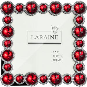 LARAINE Picture Photo Frame 4x4 Rhinestones Metal High Definition Glass Display Pictures for Tabletop Crystal Home Decorative Holiday Gift (Red 4x4)