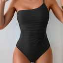 Eomenie One Piece Swimsuit for Women Tummy Control One Shoulder Bathing Suit Ruched Tie Knot Swim Suit (XX-Large, Black)