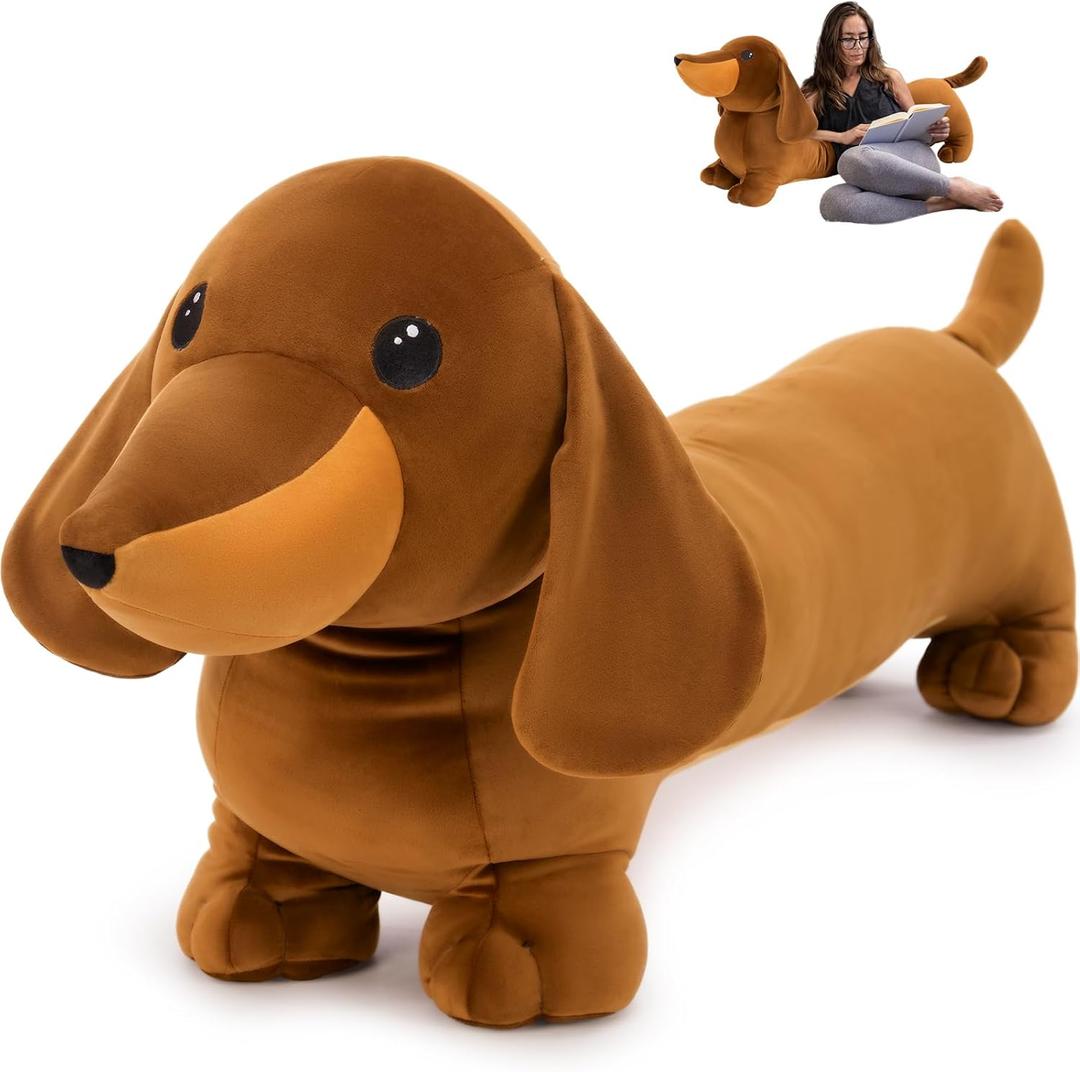 MorisMos Dachshund Stuffed Animal Plush 4ft, 43'' Long Weiner Dog Body Pillow for Kids Adults, USA Designed Realistic Plush Dachshund Toy Giant Stuffed Sausage Dog Toy Gift for Christmas Decor
