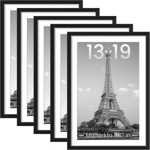 upsimples 13x19 Picture Frame Set of 5, Display Pictures 11x17 with Mat or 13 x 19 Without, Wall Gallery Poster Frames, Black