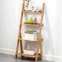 Maydear Bamboo Ladder Shelf Bookcase, 4-Tier Leaning Bookshelf Free Standing Organizer Storage Shelves for Living Room, Bedroom, Kitchen, Home Office, Balcony, Wood Color