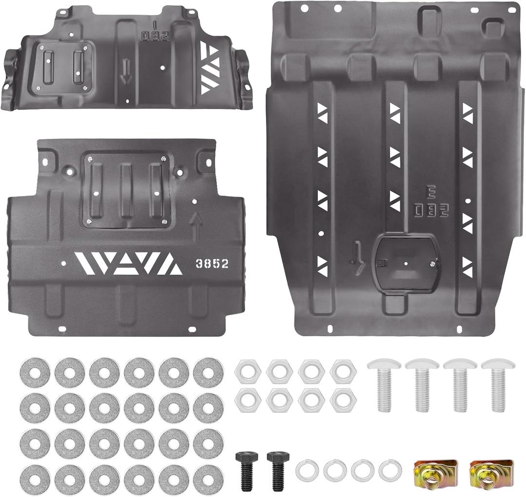 Full Set Steel Skid Plate with Transmission Skid Plate, Heavy-Duty Splash Undercarriage Protection Shield, Compatible with 2015-2022 Ford F150-Not Compatible with Powerboost